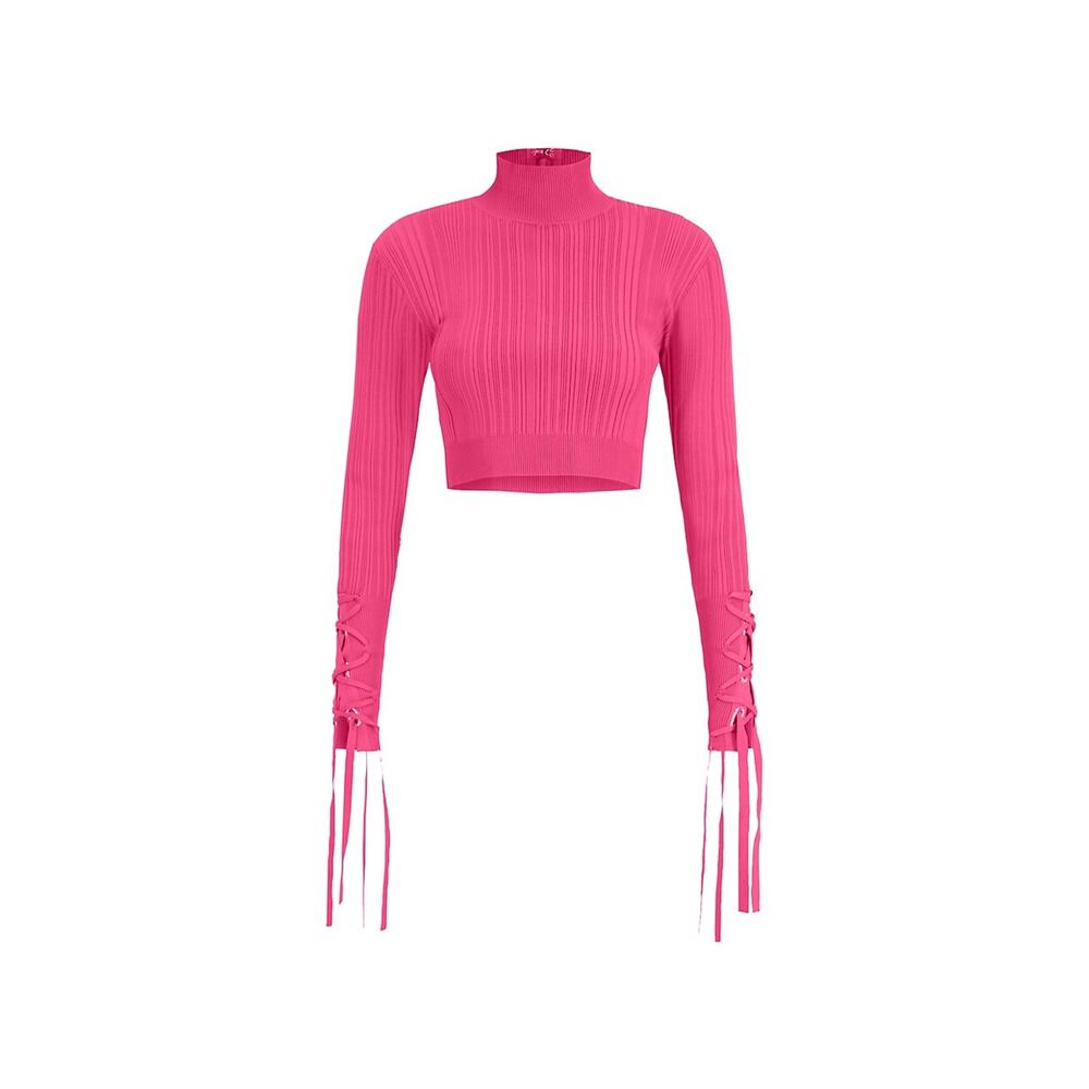 Herv� L�ger Rib Pink Lace-Up Crop Top Size XS